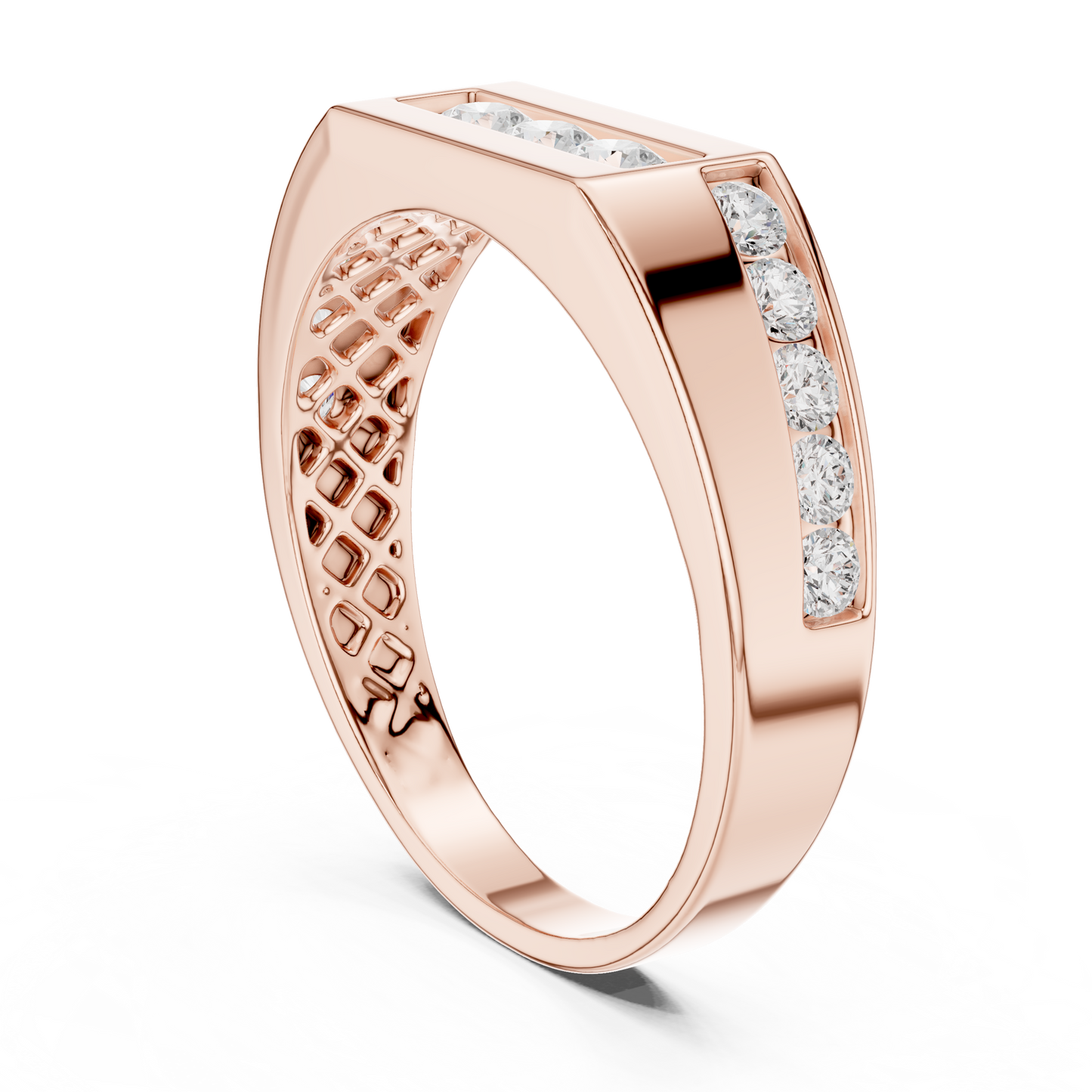 0.55 CTW Round Lab-Grown Diamond Geometric Men’s Band in 14K Gold