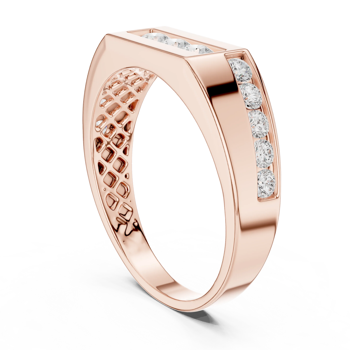 0.55 CTW Round Lab-Grown Diamond Geometric Men’s Band in 14K Gold
