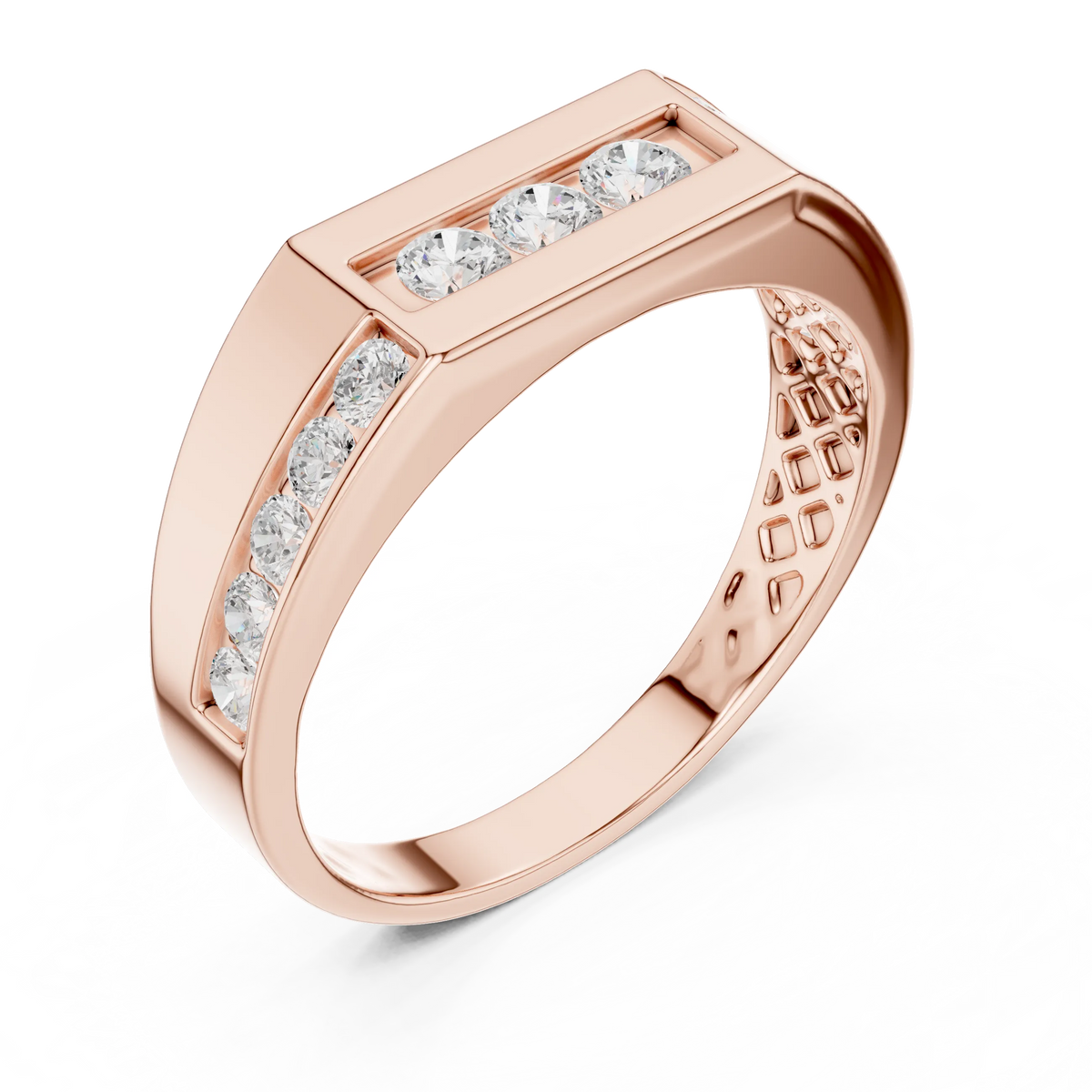 0.55 CTW Round Lab-Grown Diamond Geometric Men’s Band in 14K Gold