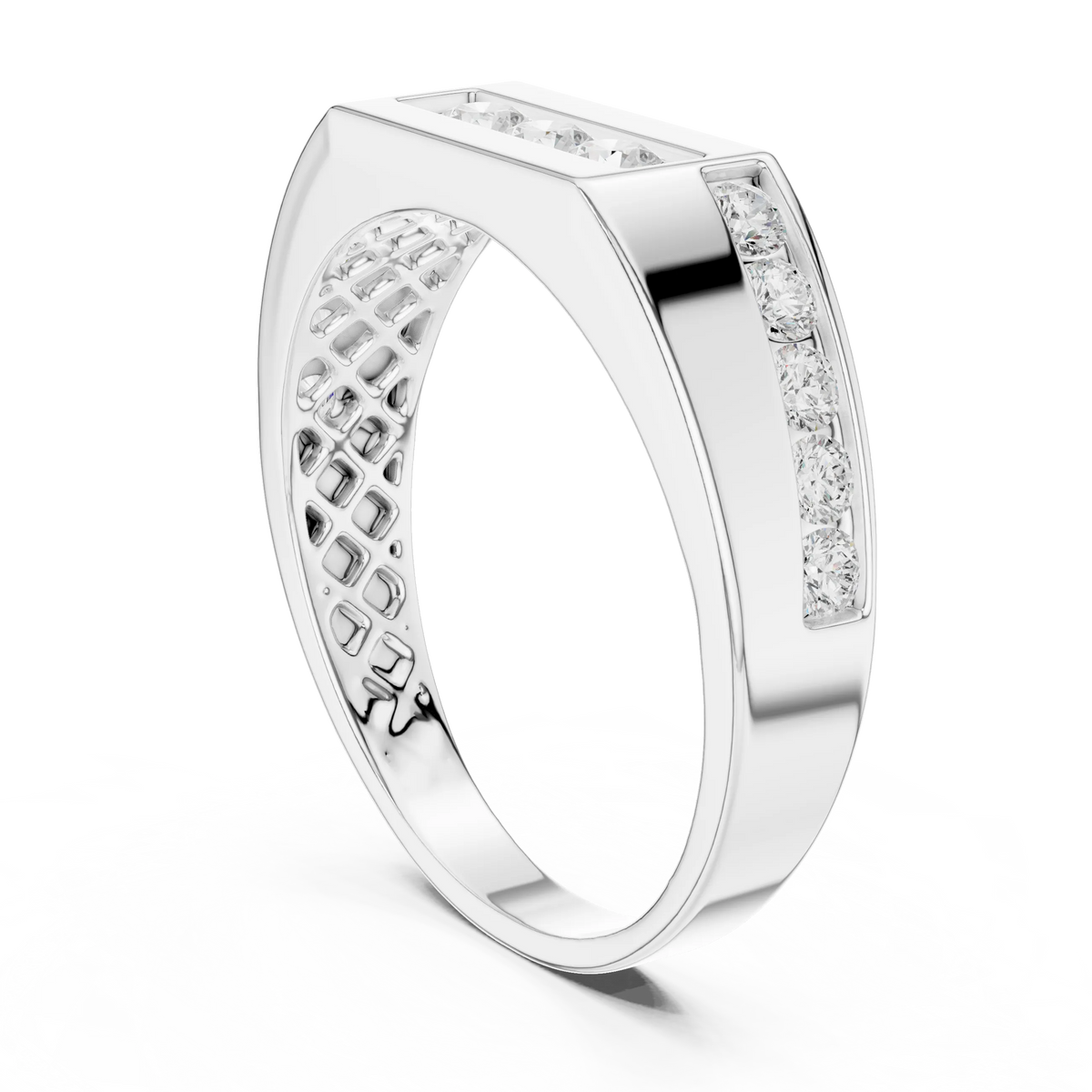0.55 CTW Round Lab-Grown Diamond Geometric Men’s Band in 14K Gold