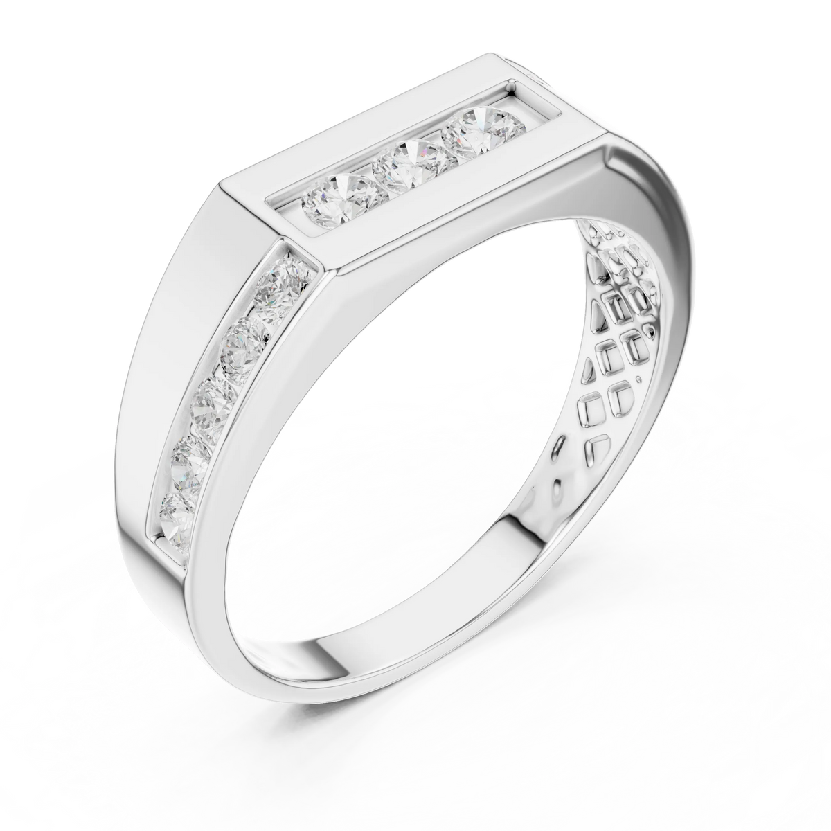 0.55 CTW Round Lab-Grown Diamond Geometric Men’s Band in 14K Gold