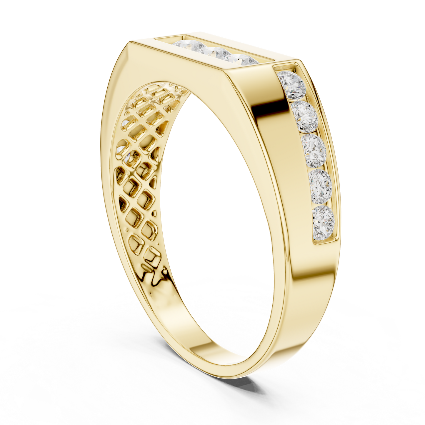 0.55 CTW Round Lab-Grown Diamond Geometric Men’s Band in 14K Gold