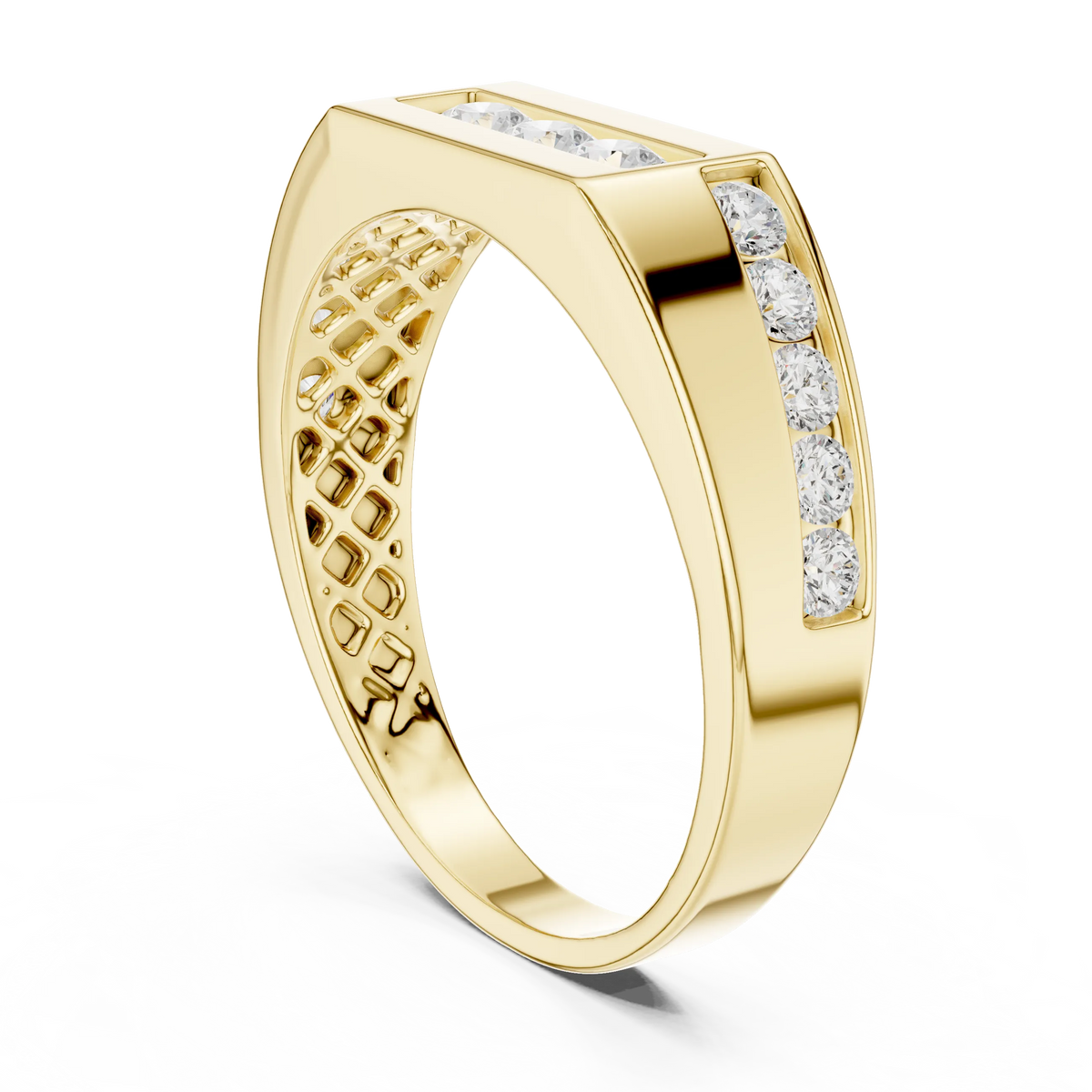 0.55 CTW Round Lab-Grown Diamond Geometric Men’s Band in 14K Gold