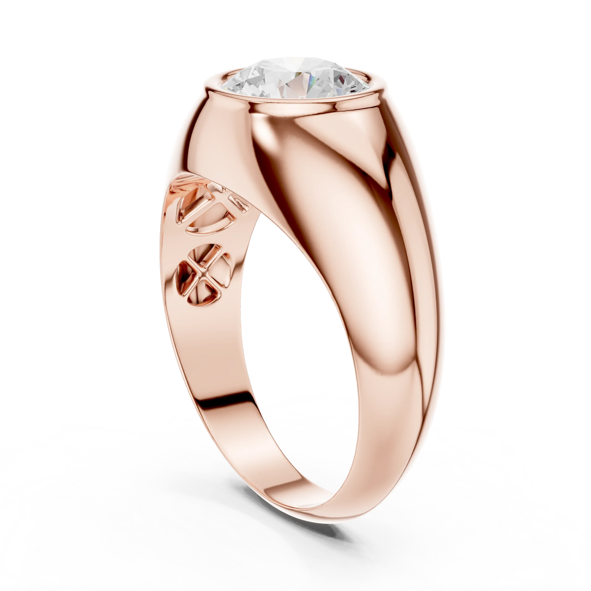 2.00 CT Round Lab-Grown Diamond Bezel-Set Men’s Signet Ring in 14K Gold