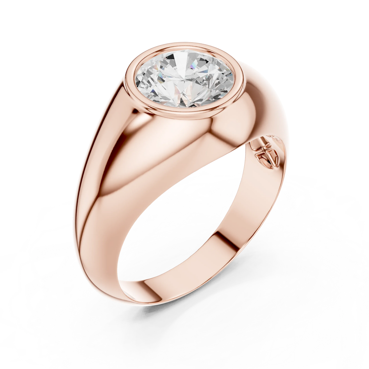 2.00 CT Round Lab-Grown Diamond Bezel-Set Men’s Signet Ring in 14K Gold