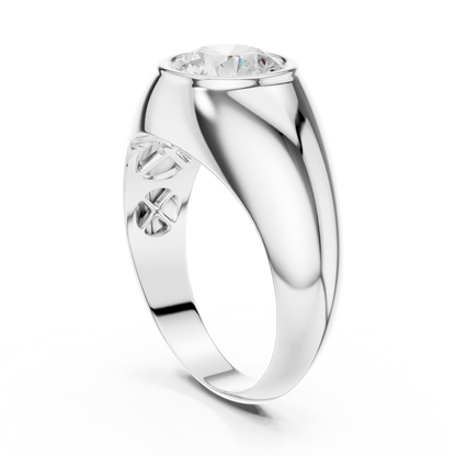 2.00 CT Round Lab-Grown Diamond Bezel-Set Men’s Signet Ring in 14K Gold