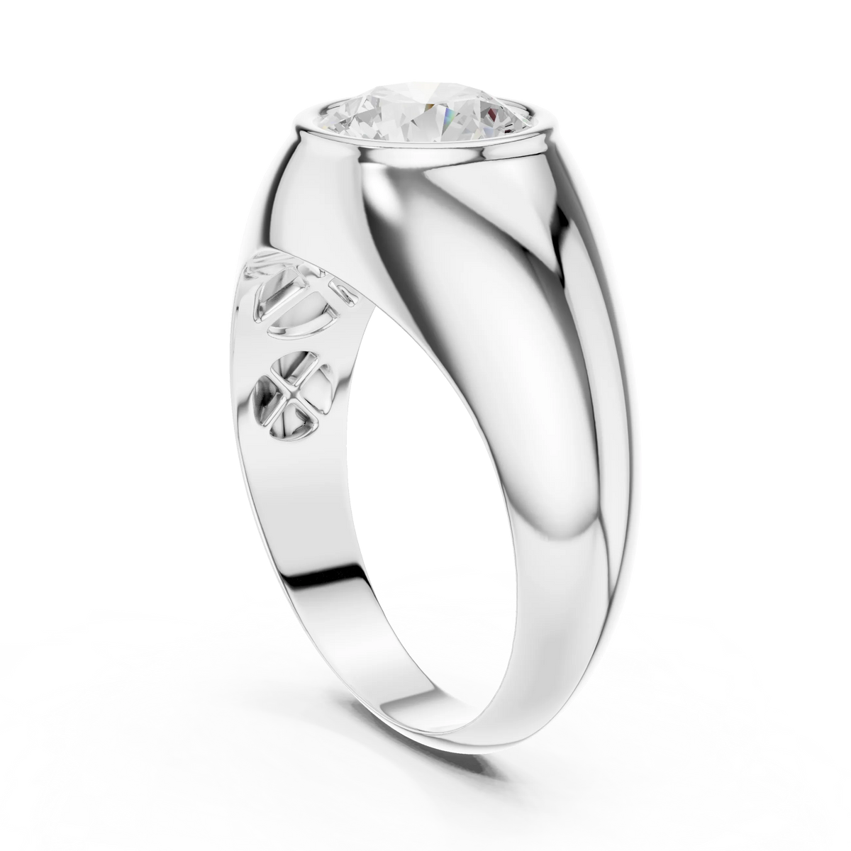 2.00 CT Round Lab-Grown Diamond Bezel-Set Men’s Signet Ring in 14K Gold