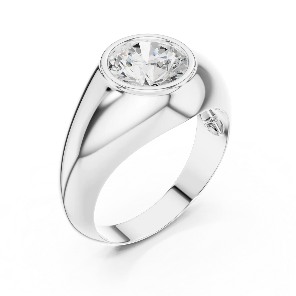 2.00 CT Round Lab-Grown Diamond Bezel-Set Men’s Signet Ring in 14K Gold