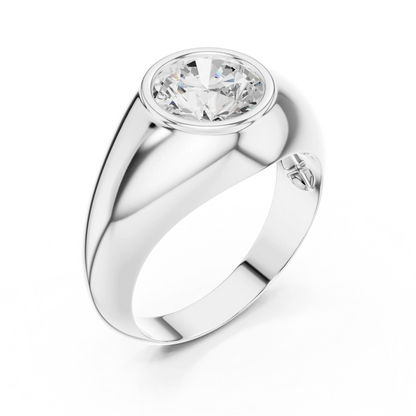 2.00 CT Round Lab-Grown Diamond Bezel-Set Men’s Signet Ring in 14K Gold