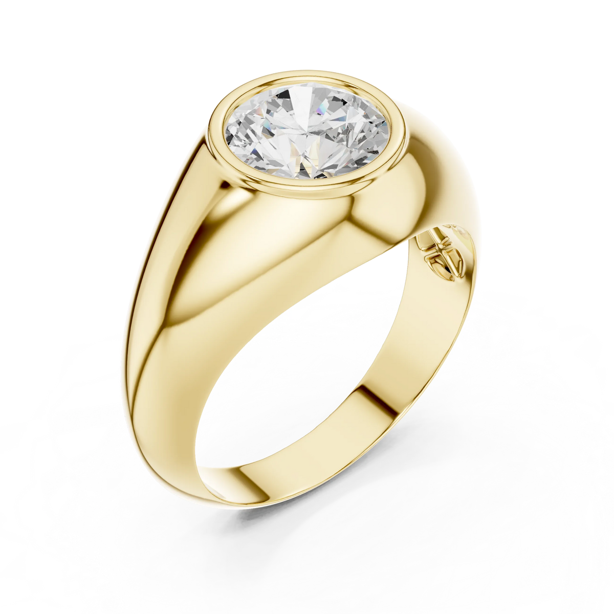 2.00 CT Round Lab-Grown Diamond Bezel-Set Men’s Signet Ring in 14K Gold