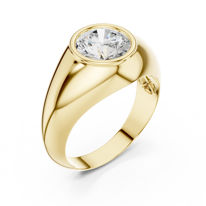 2.00 CT Round Lab-Grown Diamond Bezel-Set Men’s Signet Ring in 14K Gold