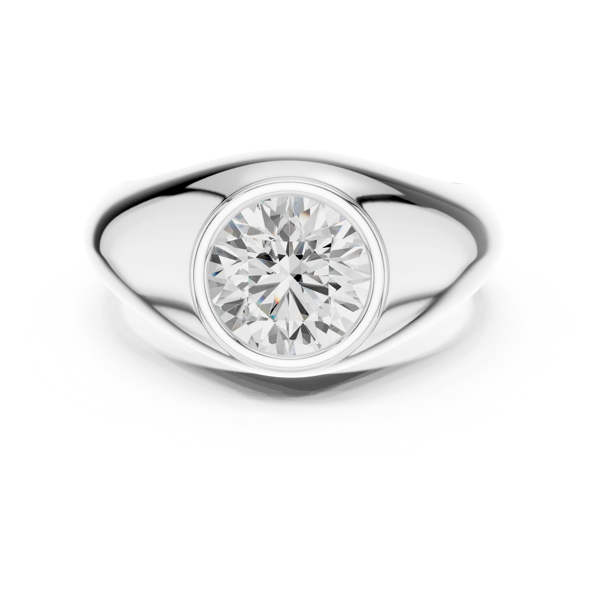 2.00 CT Round Lab-Grown Diamond Bezel-Set Men’s Signet Ring in 14K Gold