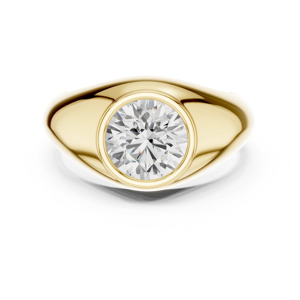 2.00 CT Round Lab-Grown Diamond Bezel-Set Men’s Signet Ring in 14K Gold