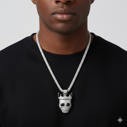 Crown Skull Diamond Pendant Necklace