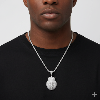 Crowned Lion Diamond Pendant Necklace