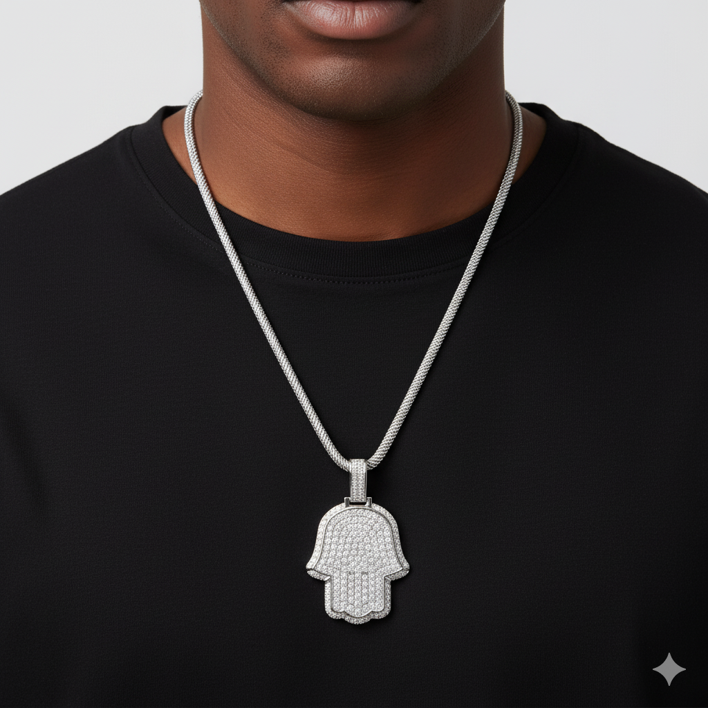 2.13 ct Hamsa Hand Diamond Pendant Necklace | 14K Gold |