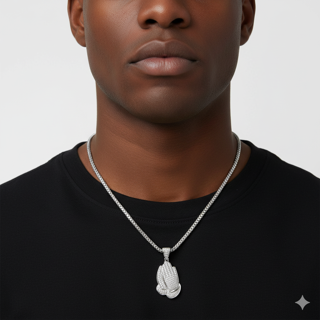0.35 ct Praying Hands Diamond Pendant Necklace | 14K Gold |
