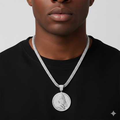 Praying Hands Medallion Diamond Pendant Necklace