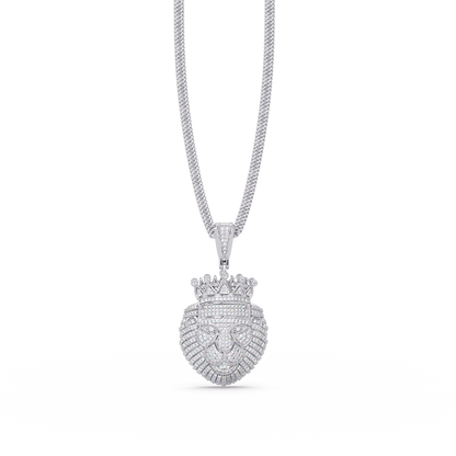 Crowned Lion Diamond Pendant Necklace
