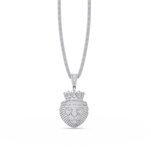Crowned Lion Diamond Pendant Necklace