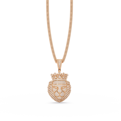 Crowned Lion Diamond Pendant Necklace