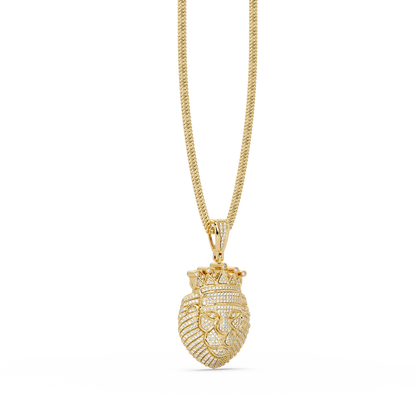 Crowned Lion Diamond Pendant Necklace