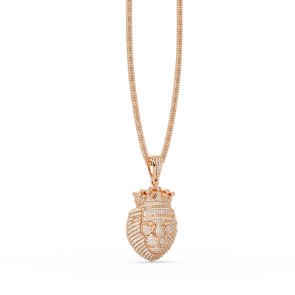 Crowned Lion Diamond Pendant Necklace