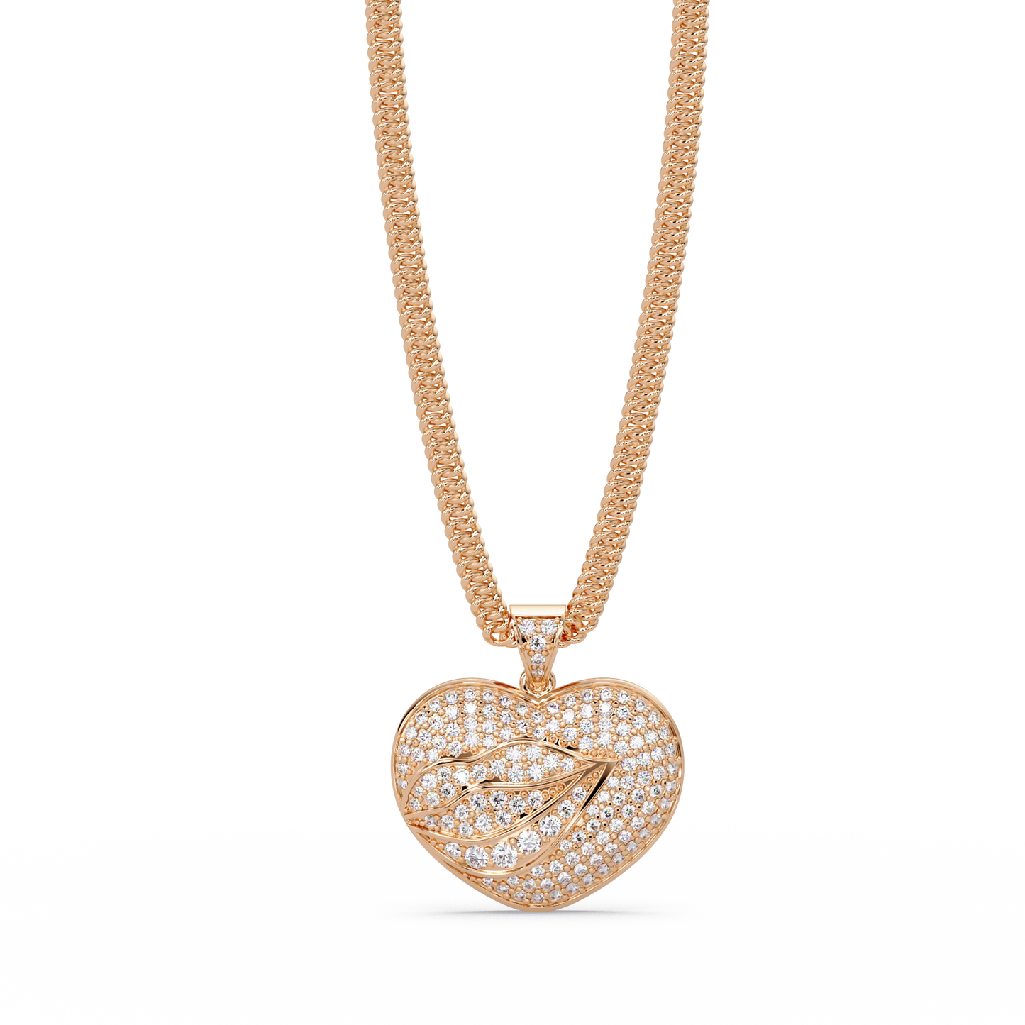 1.66 ct Leaf Heart Diamond Pendant Necklace | 14K Gold |