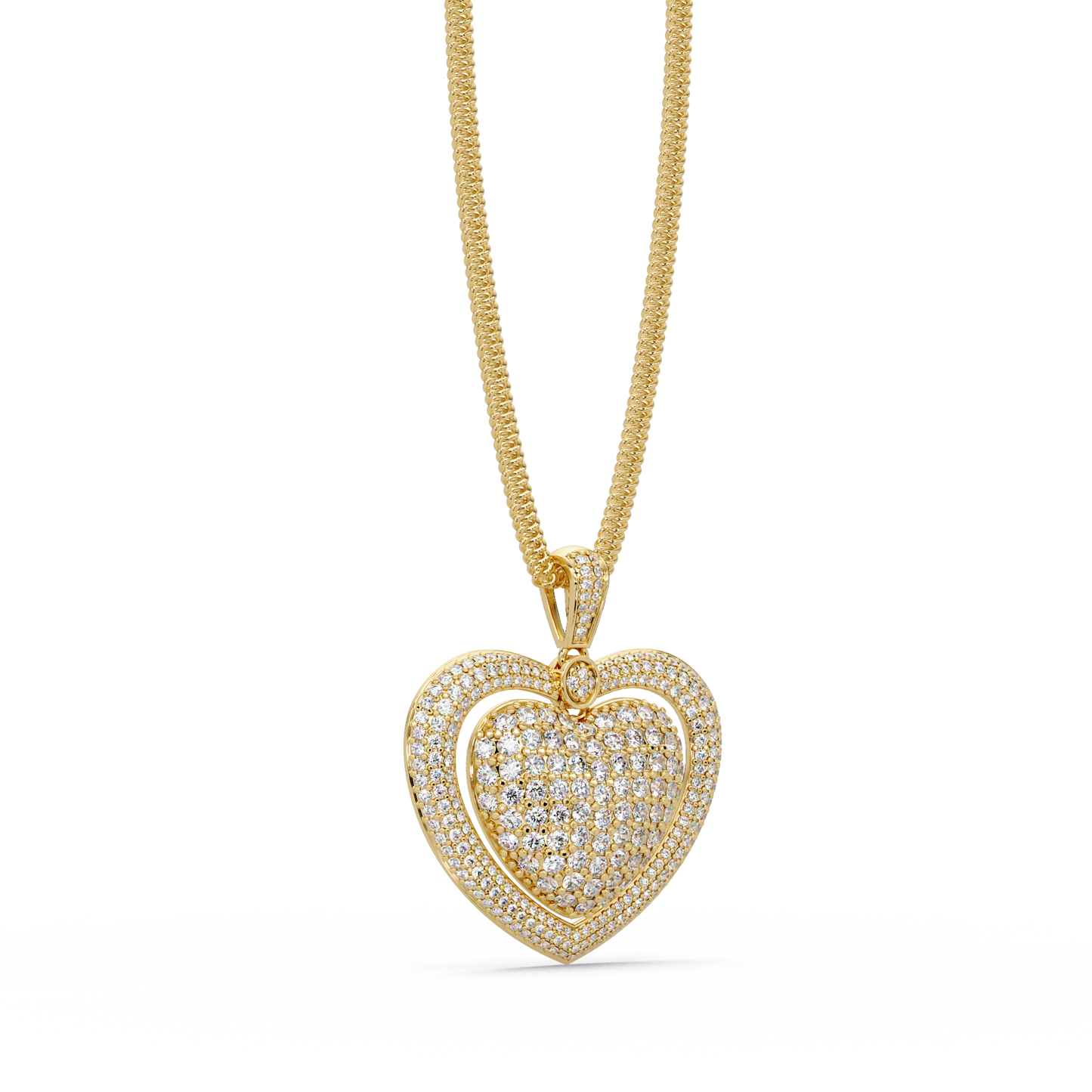 5.73 ct Double Heart Diamond Pendant Necklace | 14K Gold |