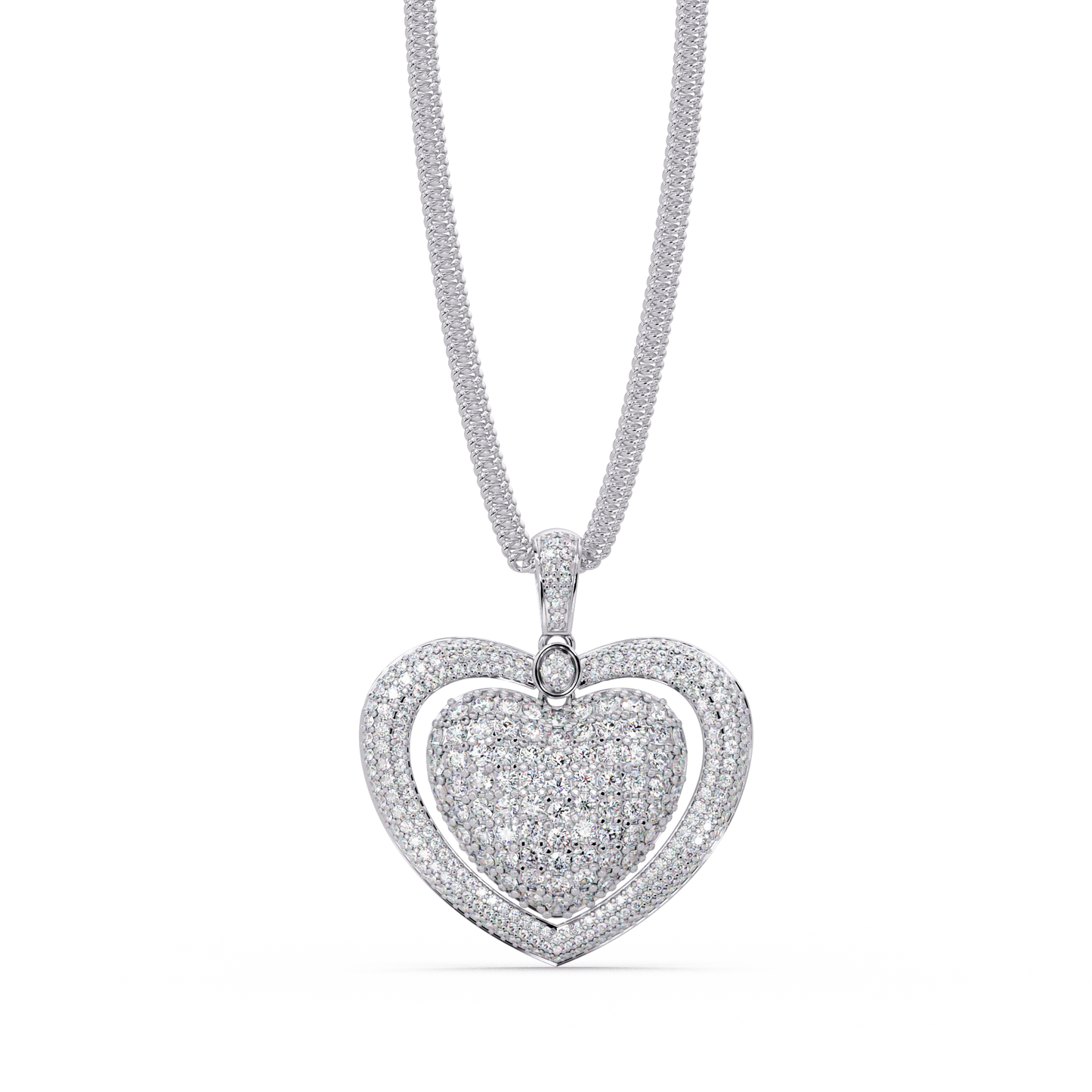 5.73 ct Double Heart Diamond Pendant Necklace | 14K Gold |