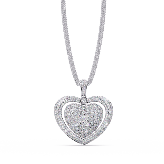 5.73 ct Double Heart Diamond Pendant Necklace | 14K Gold |