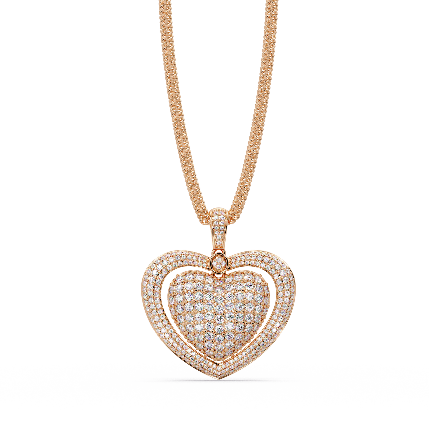 5.73 ct Double Heart Diamond Pendant Necklace | 14K Gold |