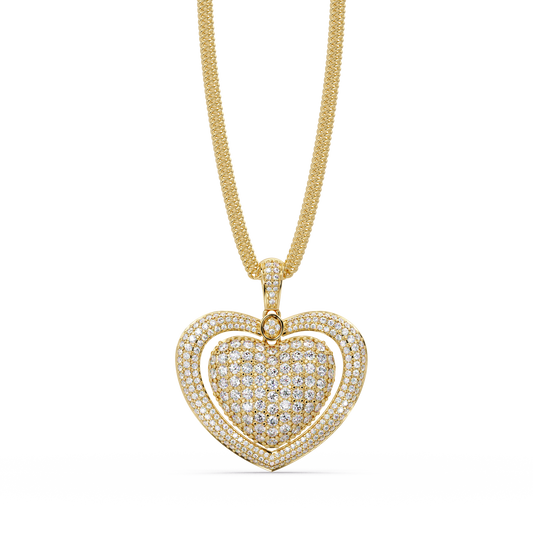 5.73 ct Double Heart Diamond Pendant Necklace | 14K Gold |