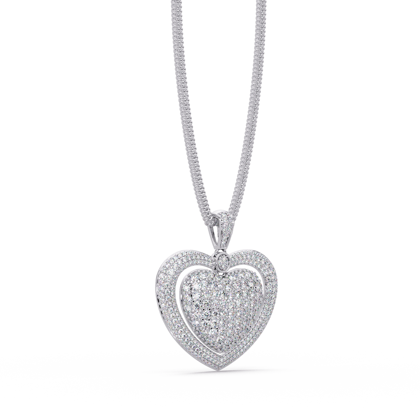 5.73 ct Double Heart Diamond Pendant Necklace | 14K Gold |