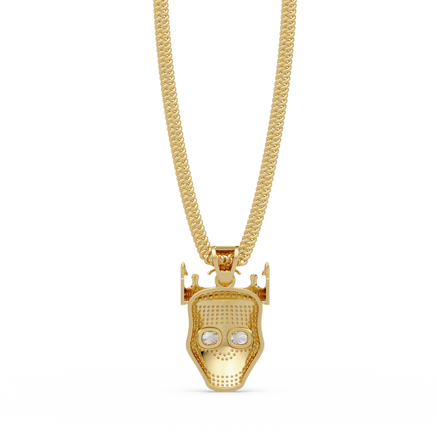 3.79 ct Crown Skull Diamond Pendant Necklace | 14K Gold |