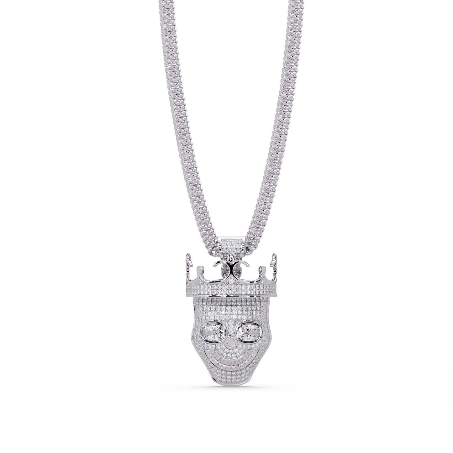 3.79 ct Crown Skull Diamond Pendant Necklace | 14K Gold |