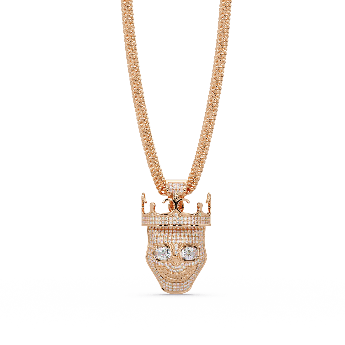 3.79 ct Crown Skull Diamond Pendant Necklace | 14K Gold |