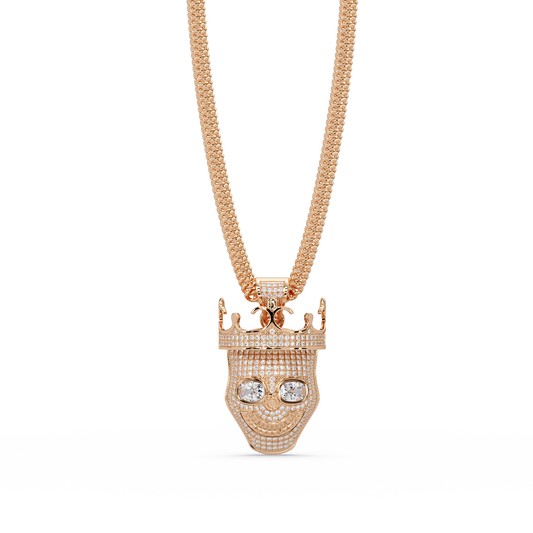 3.79 ct Crown Skull Diamond Pendant Necklace | 14K Gold |