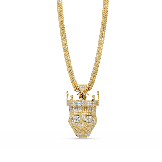3.79 ct Crown Skull Diamond Pendant Necklace | 14K Gold |