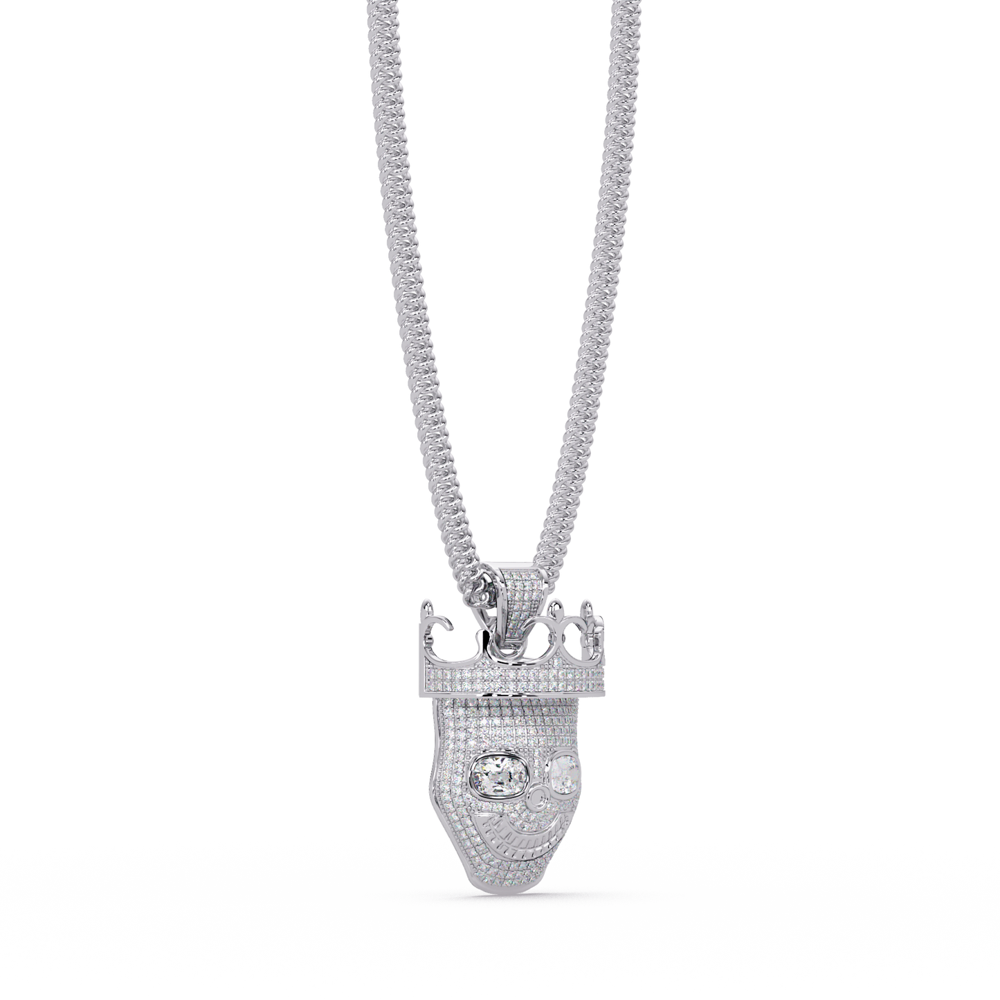 3.79 ct Crown Skull Diamond Pendant Necklace | 14K Gold |