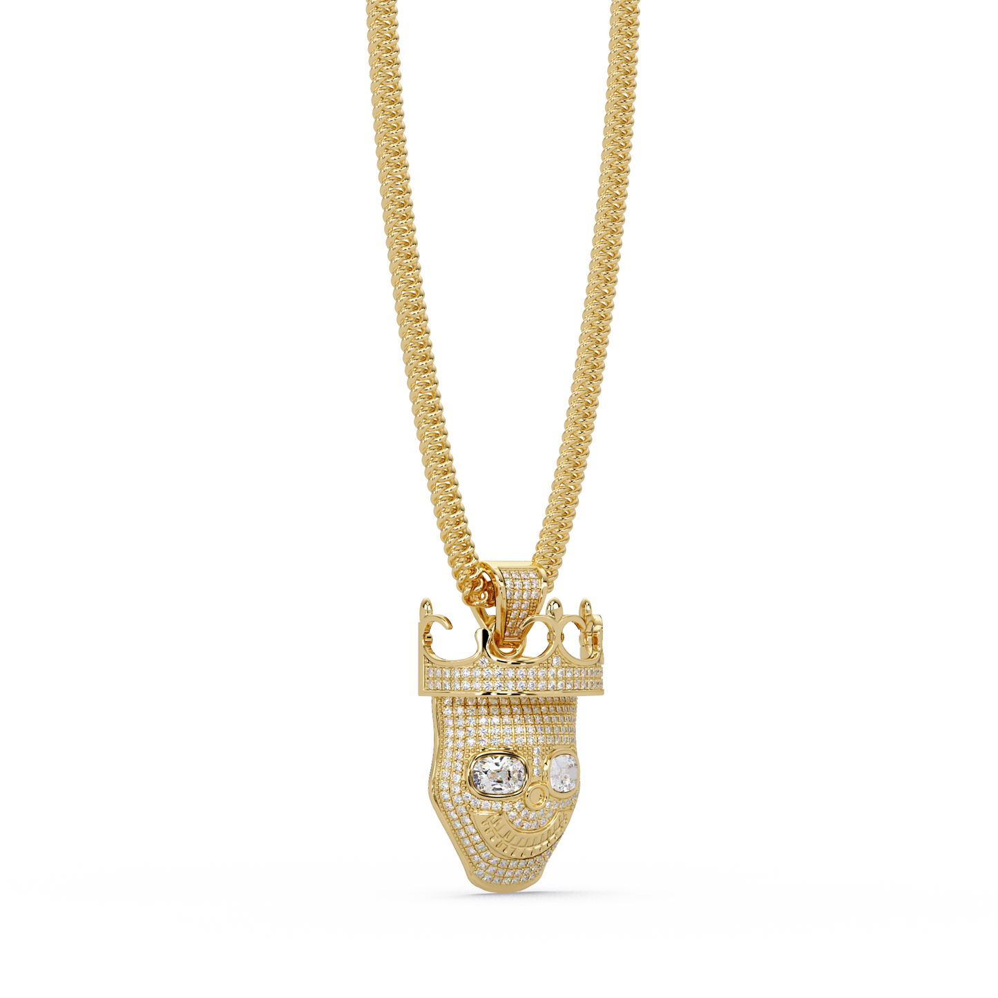 3.79 ct Crown Skull Diamond Pendant Necklace | 14K Gold |