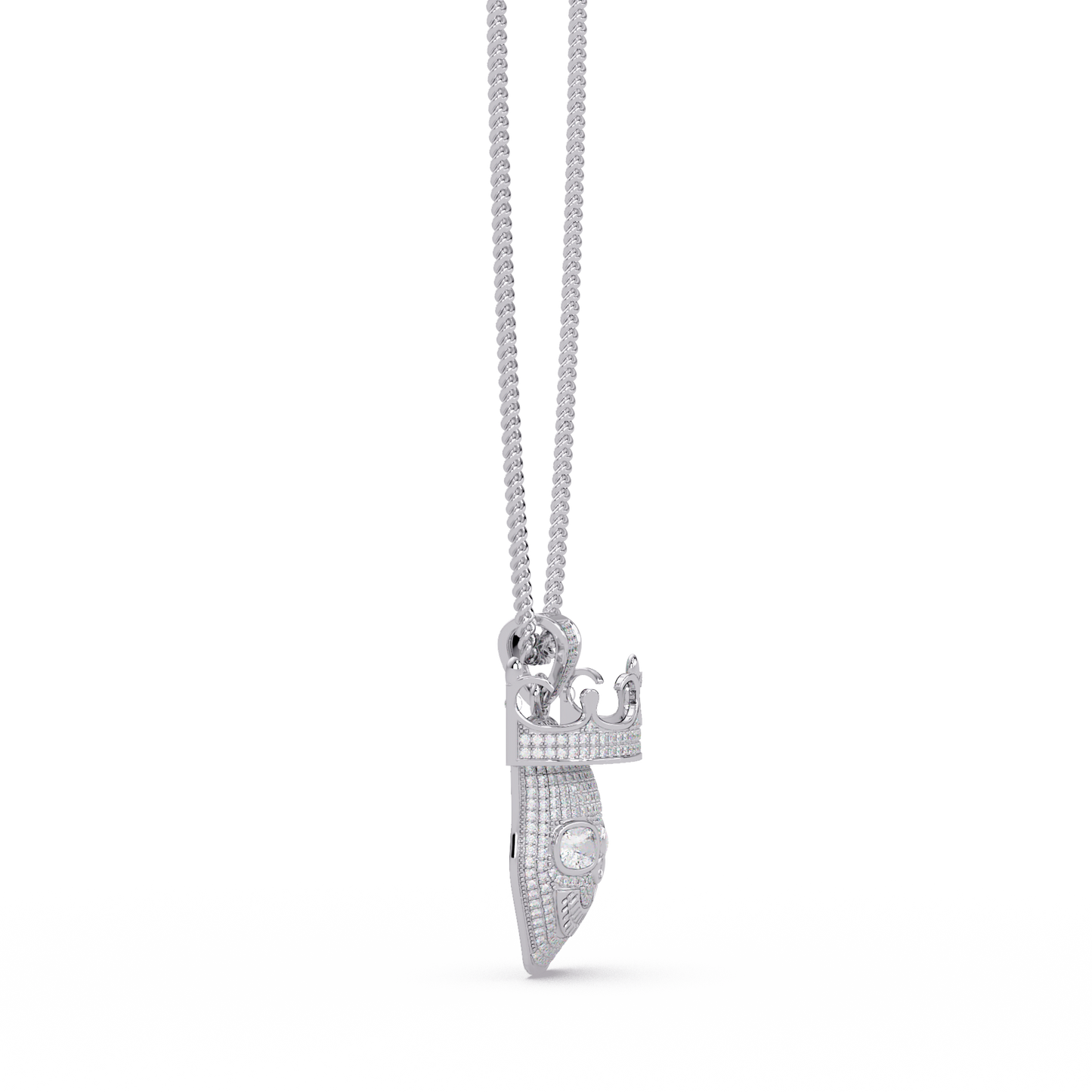 3.79 ct Crown Skull Diamond Pendant Necklace | 14K Gold |