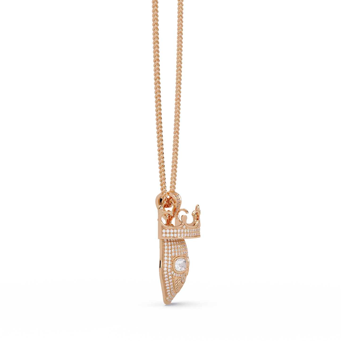 3.79 ct Crown Skull Diamond Pendant Necklace | 14K Gold |
