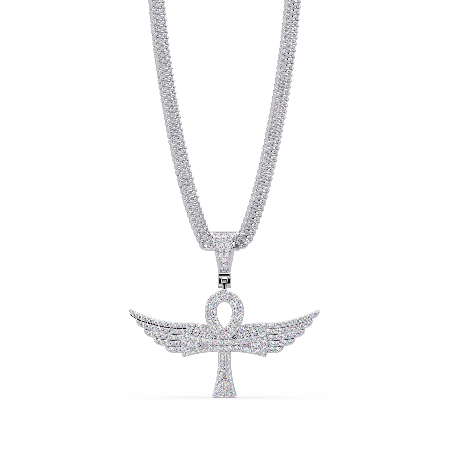 0.66 ct Winged Ankh Diamond Pendant Necklace | 14K Gold |
