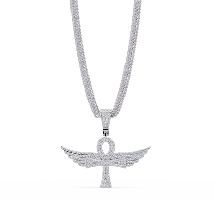 Winged Ankh Diamond Pendant Necklace