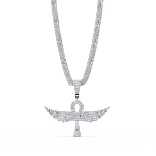 0.66 ct Winged Ankh Diamond Pendant Necklace | 14K Gold |