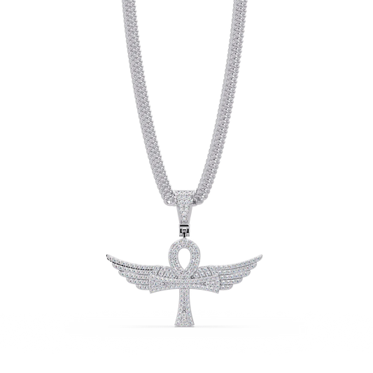 Winged Ankh Diamond Pendant Necklace