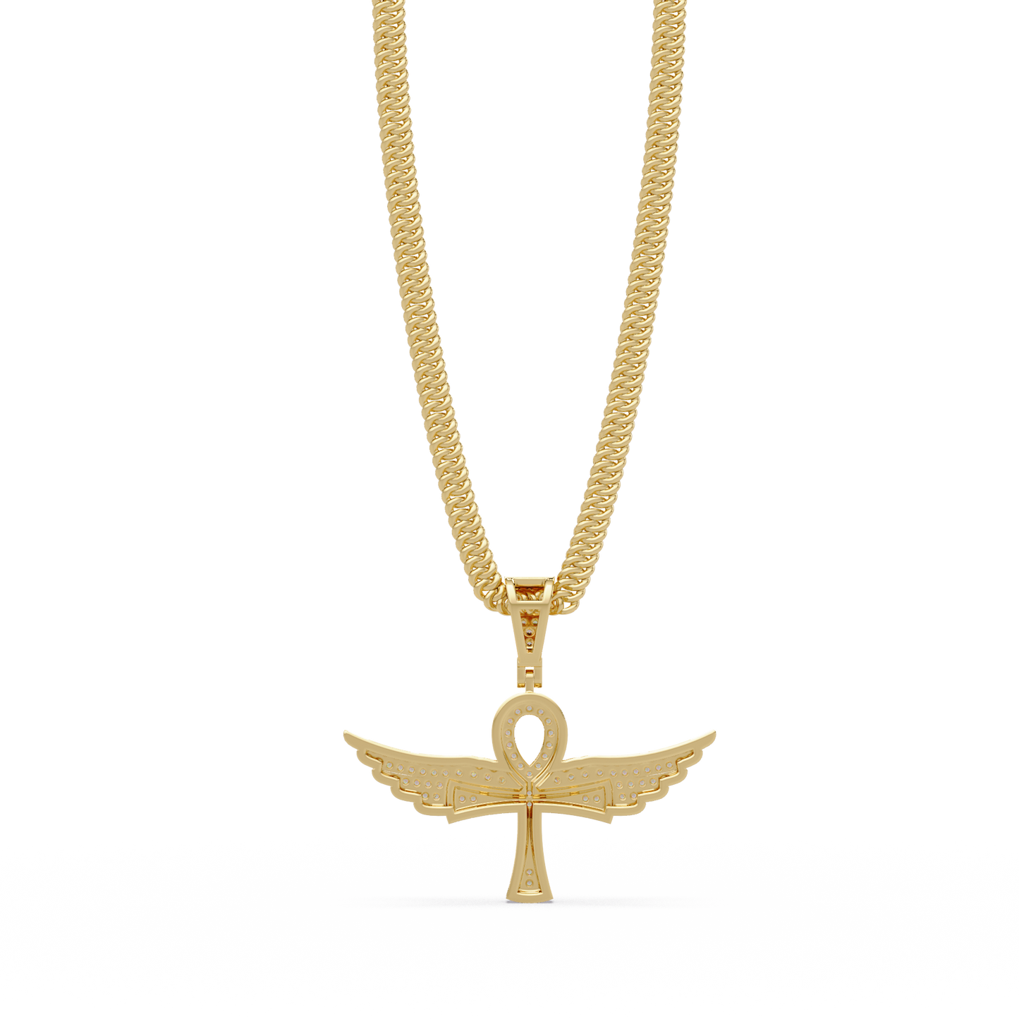 0.66 ct Winged Ankh Diamond Pendant Necklace | 14K Gold |