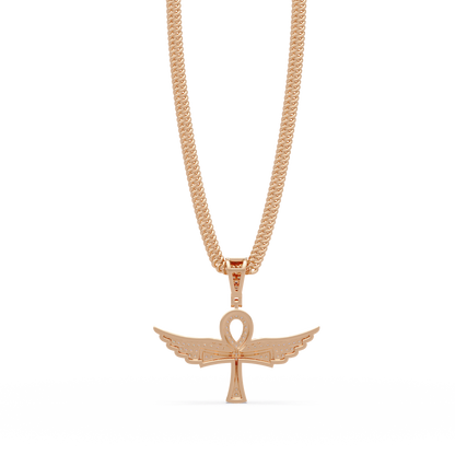 Winged Ankh Diamond Pendant Necklace