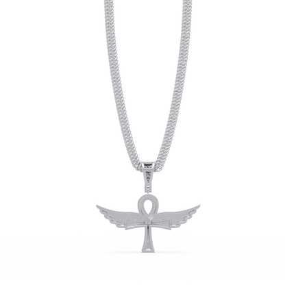 Winged Ankh Diamond Pendant Necklace